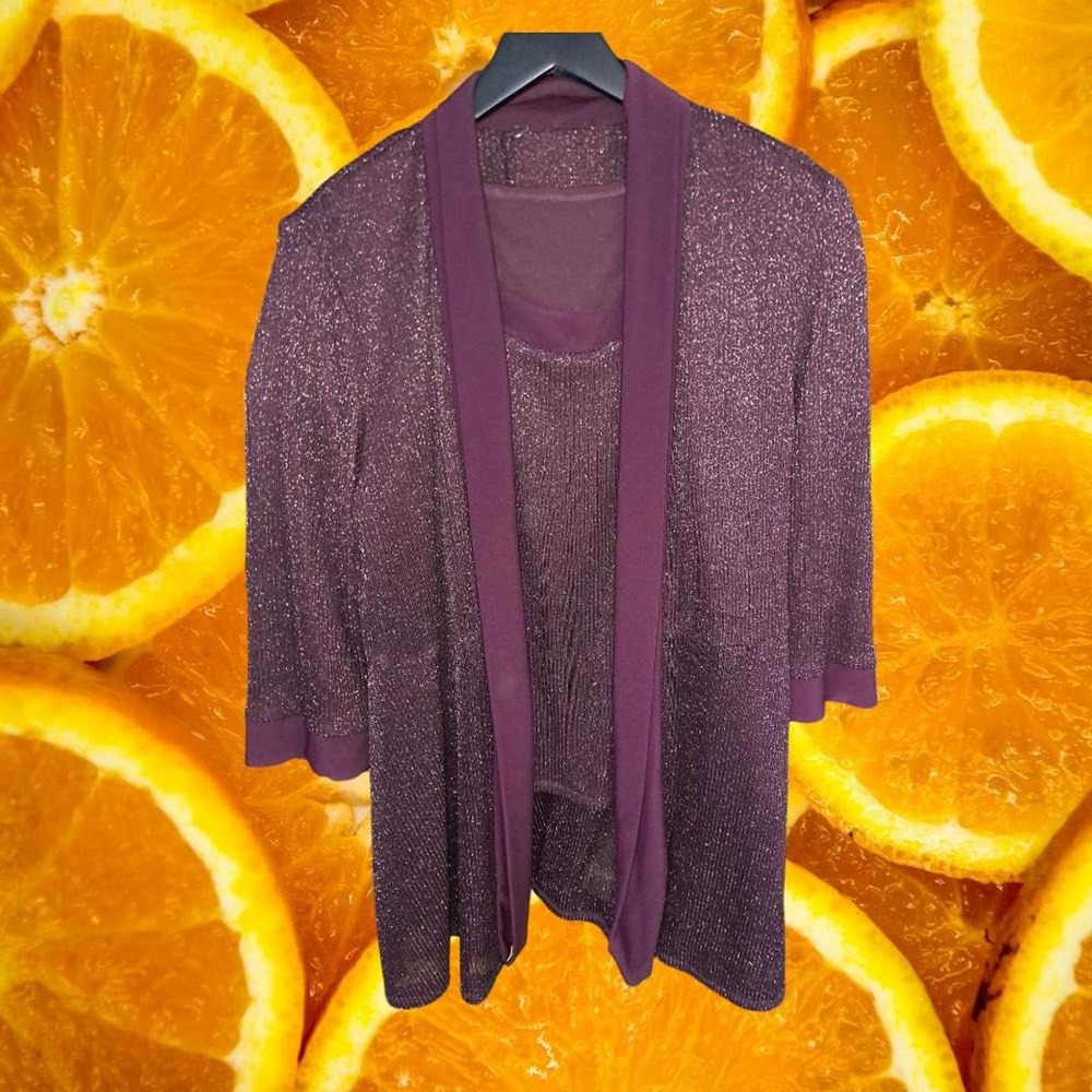 Purple‎ Long Blouse with Purple Glittery Attached Exterior and 3/4 Sleeve